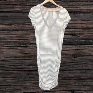 Athleta Gray and White Striped Midi Dress